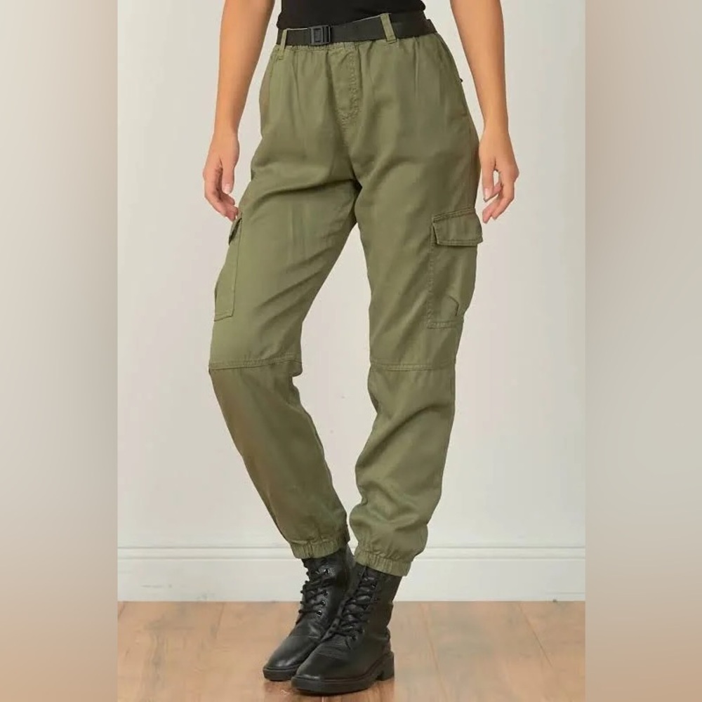 Elan Olive Green Cargo Jogger Pants